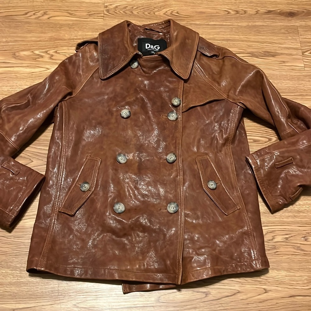 Dolce & Gabbana Women's Cognac Brown Leather Jacket Size 40 (~US Medium).